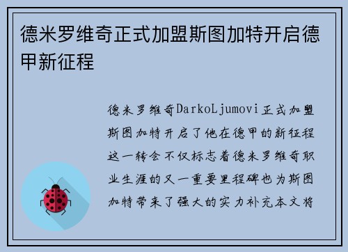 德米罗维奇正式加盟斯图加特开启德甲新征程 德米罗维奇正式加盟斯图加特开启德甲新征程
