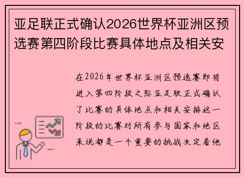 亚足联正式确认2026世界杯亚洲区预选赛第四阶段比赛具体地点及相关安排